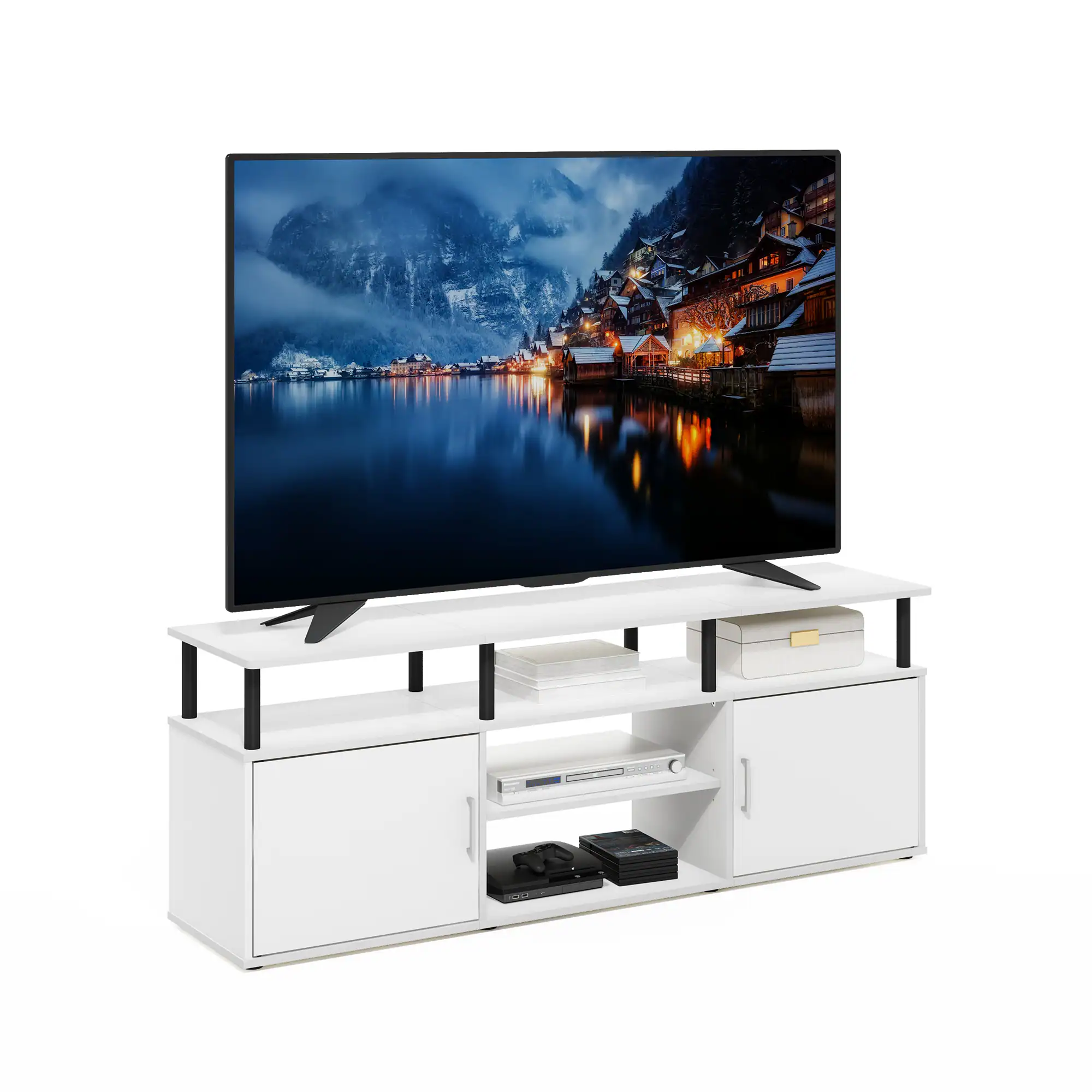 Alt View 3. Furinno - Jensen TV Stand for TV up to 70 Inch - Solid White/Black.