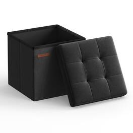 Songmics Home - Storage Ottoman, Foldable Small Ottoman Foot Rest, 11.8 Inches Foot Stool, Cube Ottoman with Storage, Load up to 286 lb - Ink Black