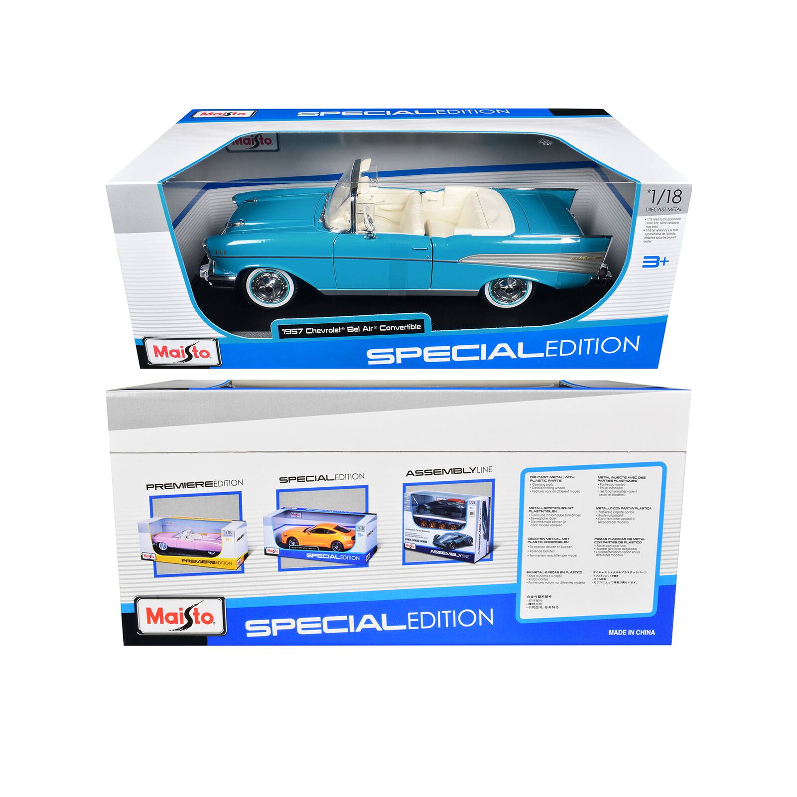Maisto  
1/18  
3+  
1957 Chevrolet Bel Air Convertible  
SPECIALEDITION  
PREMIERE EDITION  
ASSEMBLYLINE  
MADE IN CHINA