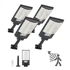 Front. VEVOR - 4 Pack 500W Solar Street Lights Outdoor, 50000LM, Commercial Parking Lot Lights Dusk to Dawn, LED Flood Security Lamp - Black.