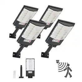 VEVOR - 4 Pack 500W Solar Street Lights Outdoor, 50000LM, Commercial Parking Lot Lights Dusk to Dawn, LED Flood Security Lamp - Black