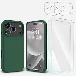 Bundle - Entronix - for iPhone 17 Pro max - Silicone Case, 2 Screen Protectors & 2 Camera Lens Protectors - Green