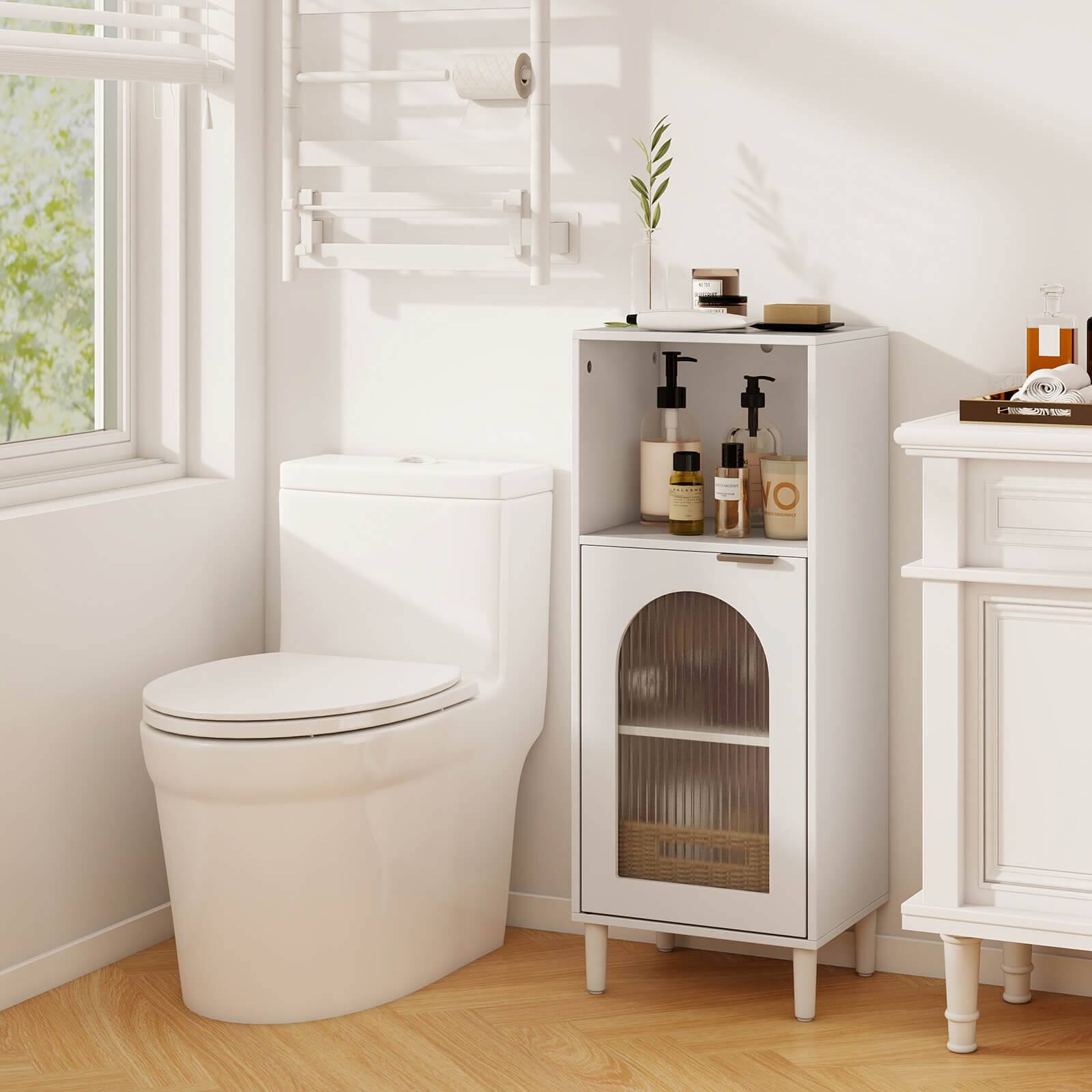 Alt View 1. Costway - Costway Bathroom Floor Cabinet Wood Side Storage Organizer with Adjustable Shelf White - White.