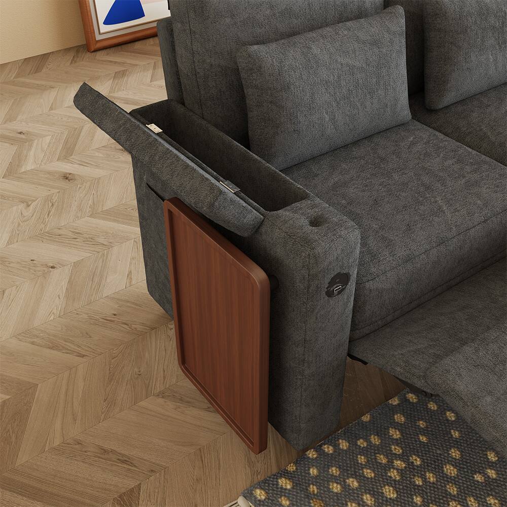Alt View 2. Anysun - 83" Chenille Fabric Foldable Sofa Bed with Electric Recliner, Adjustable Backrest, Table Board, Armrest Storage - Dark Gray.