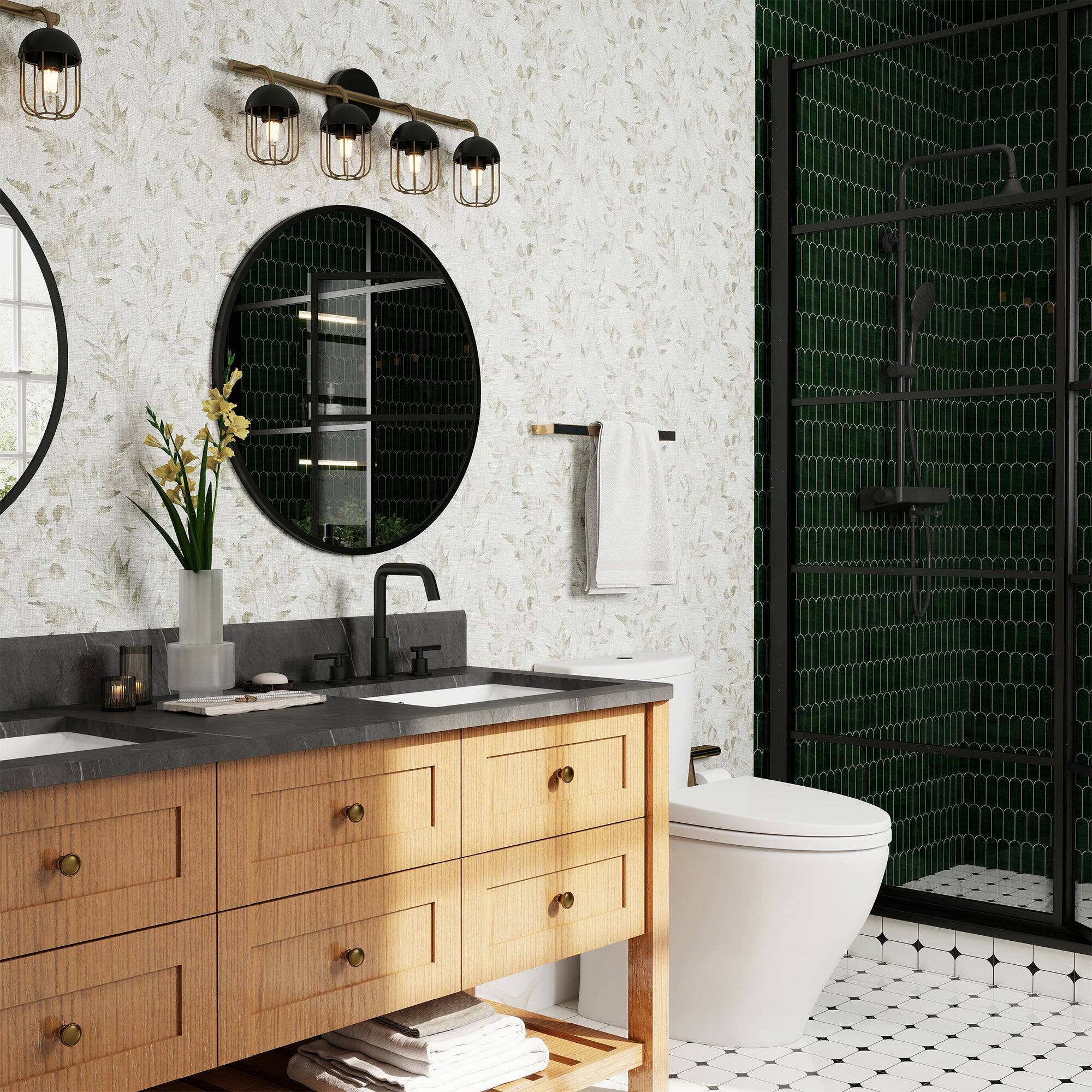 Angle. Boyel Living - 8 in. Widespread 2-Handle Mid-Arc Bathroom Faucet with Valve and cUPC Water Supply Lines - Matte Black.