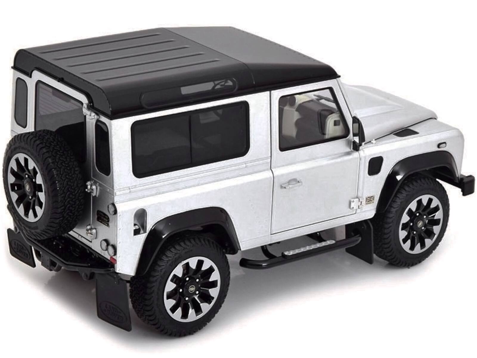 Alt View 2. LCD Models - Land Rover Defender 90 Works V8 Silver Metallic with Gloss Black Top "70th Edition" 1/18 Diecast Model Car by LCD Models.
