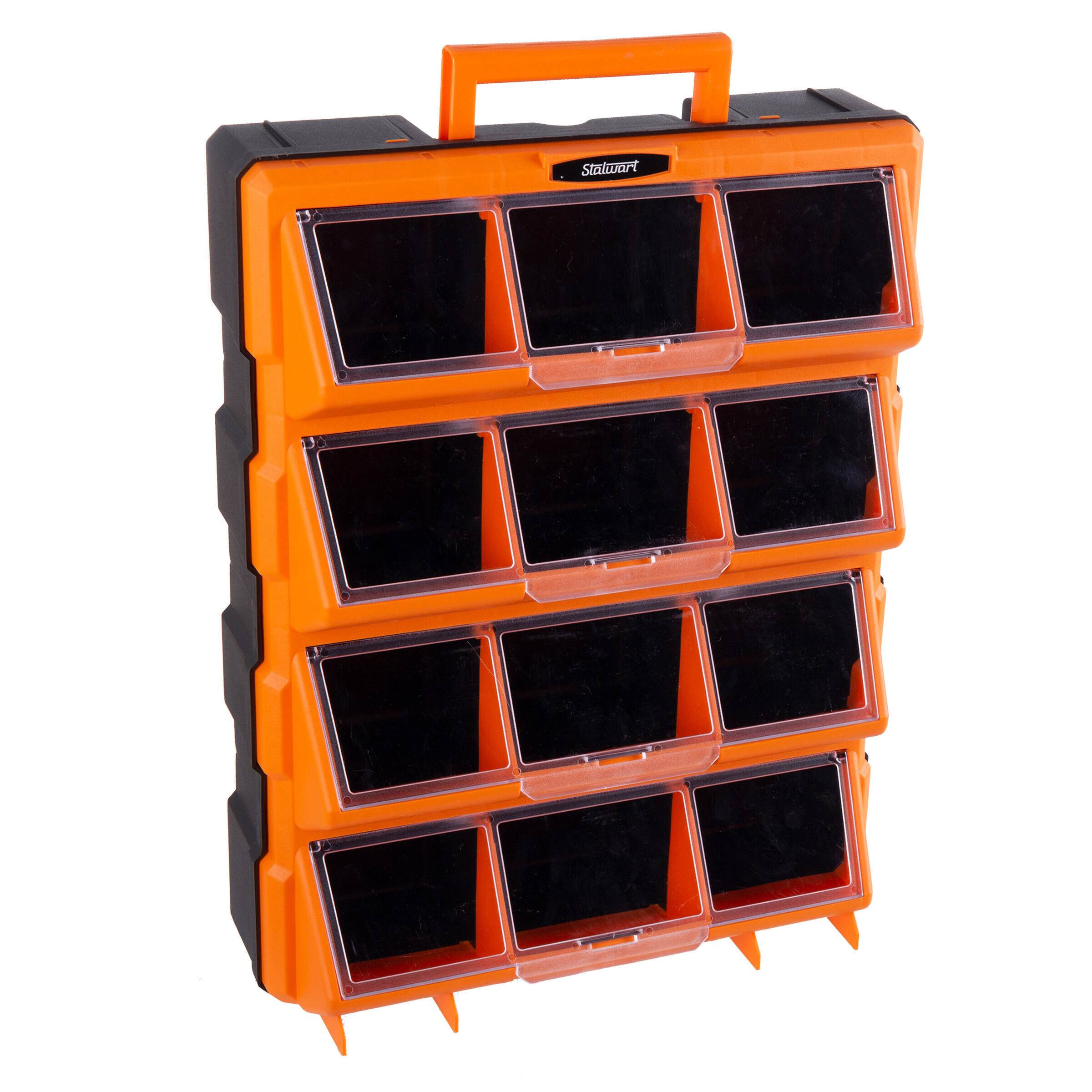 Front. Stalwart - 12-Bin Plastic Storage Drawers Organizer - Red.