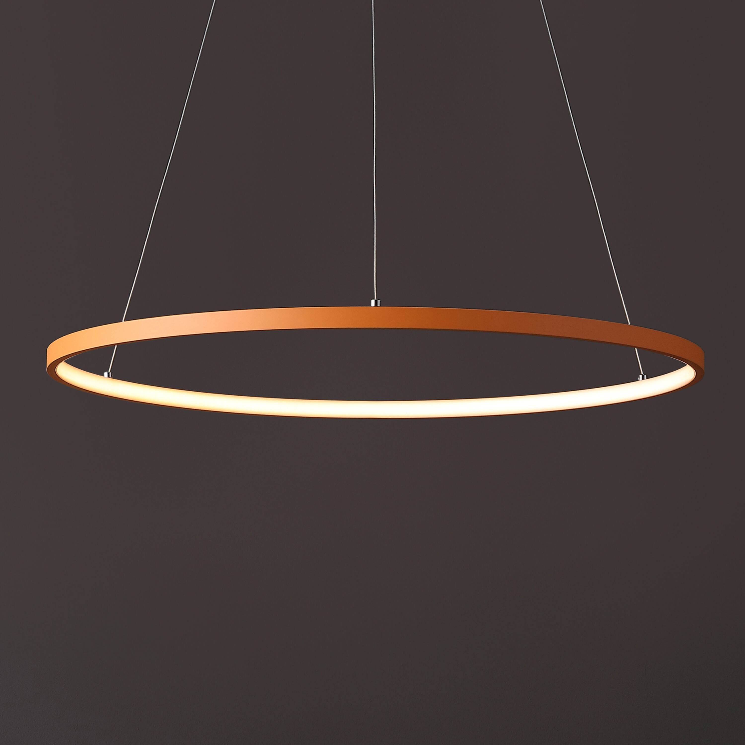 Alt View 1. Jonathan Y - Brice 23.75" Modern Contemporary Metal Round Dimmable Integrated LED Pendant, Orange - Orange.