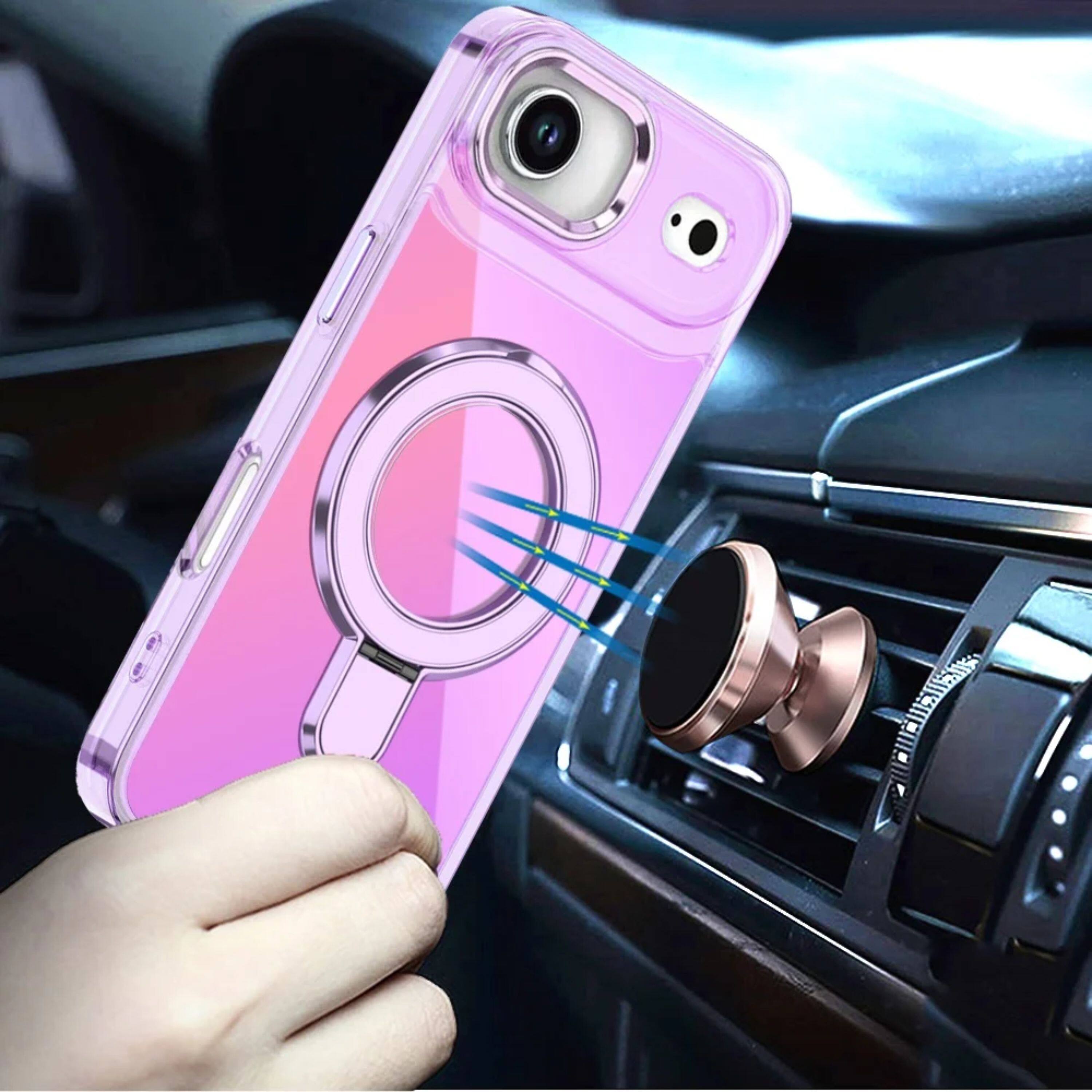 Left. Kitcheniva - Radiant Chrome Magnetic Circle Stand Phone Case With Tempered Glass For iPhone Air Light Purple - Light Purple.