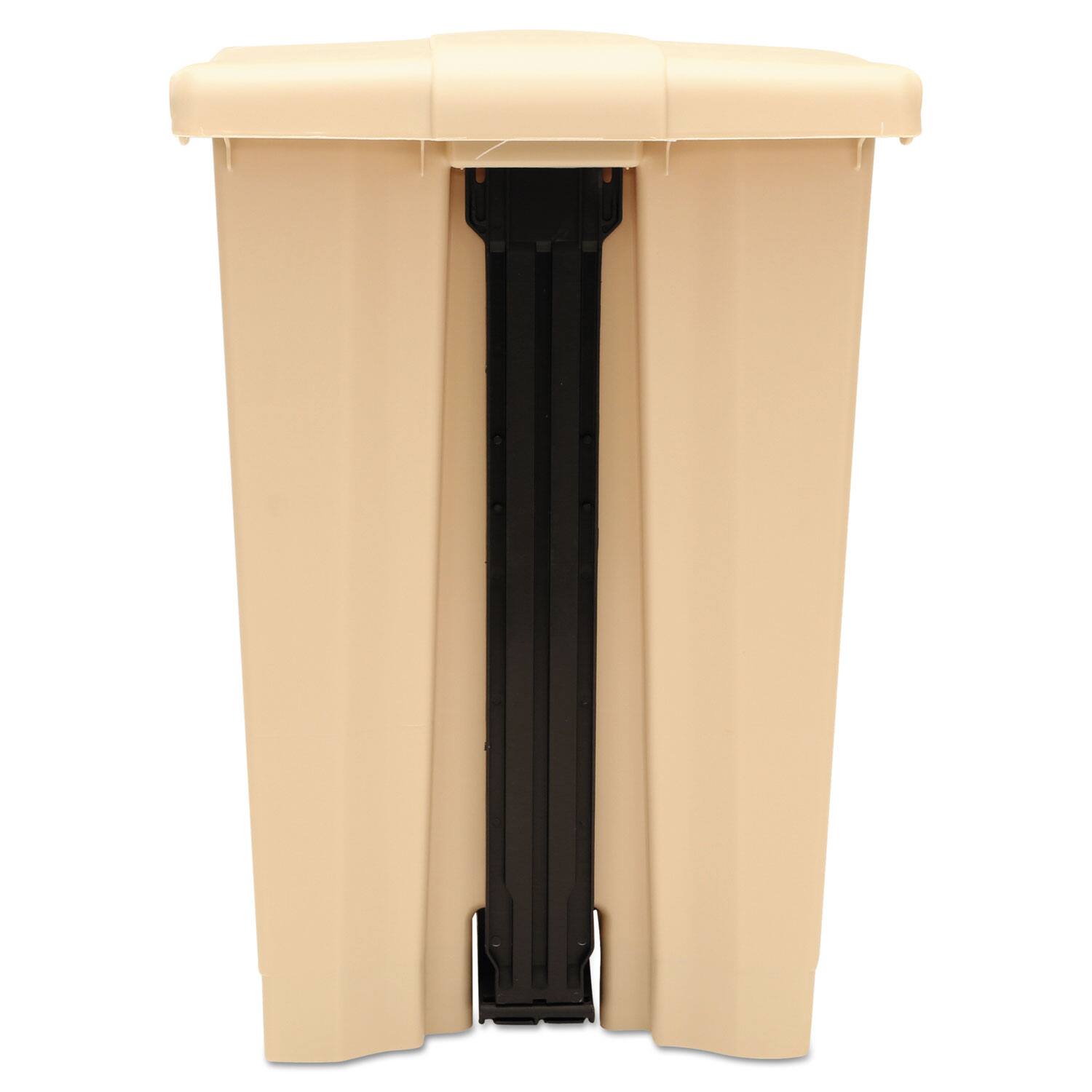 Left. RubberMaid - Indoor Utility Step-On Waste Container, 12 gal, Plastic, Beige.