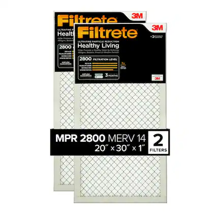 3M Filtrete ULTRAFINE P 3M Health Filtrete - Helps Promote Healthy Living by Reducing Allergens, Bacteria, Viruses & Ultrafine Particles - ULTRAFINE PARTICLE REDUCTION - 2800 FILTRATION LEVEL - AIRFLOW GUARANTEED - 7x FILTRATION - 3 MONTHS - 3M MPR 2800 MERV 14 - 20" X 30" X 1" FILTERS