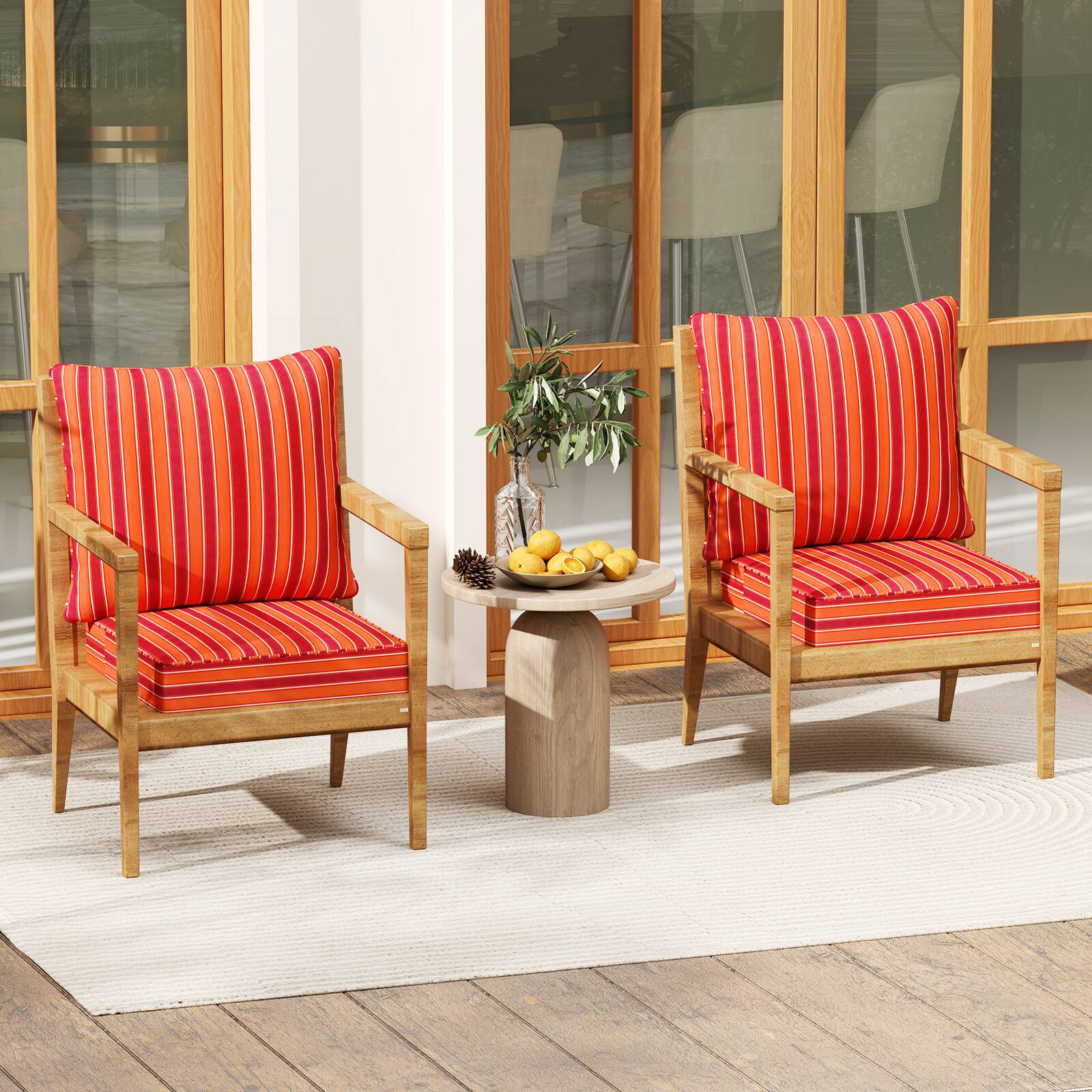 Alt View 3. Gymax - Gymax 2PCS Deep Seat Chair Cushion Pads Set Indoor/Outdoor w/ Rope Belts Orange - Orange.