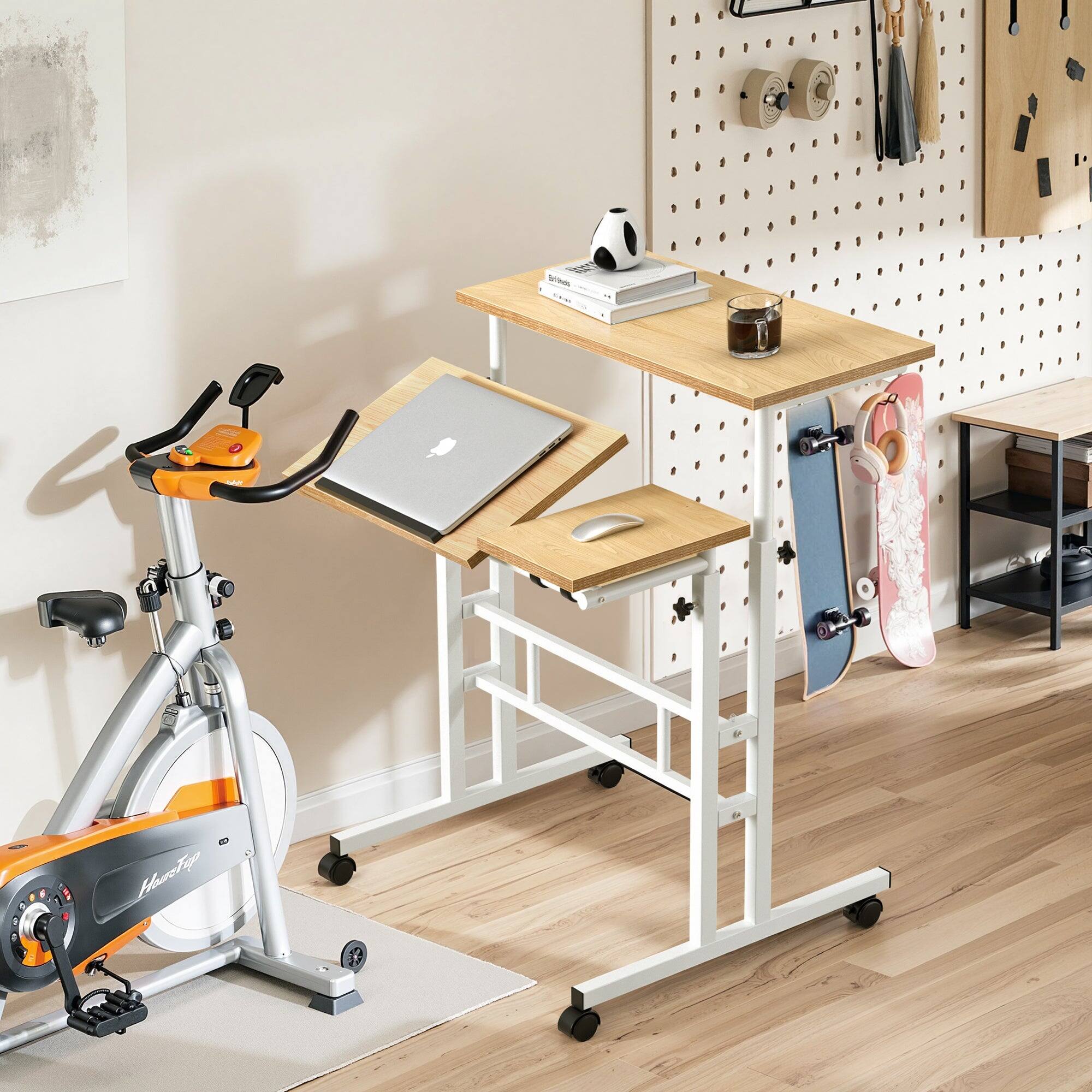 Alt View 6. Vecelo - Standing Desk Adjustable Height, Mobile Stand Up Desks with Wheels Small Computer Desk Rolling Desk, Home Office Desks - Natural wood.