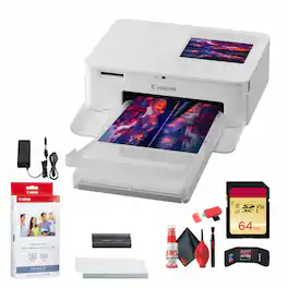 Canon - SELPHY CP1500 Compact Photo Printer (5540C002) + KP-36IP Color Ink and Paper Set + 64GB Card + More - White