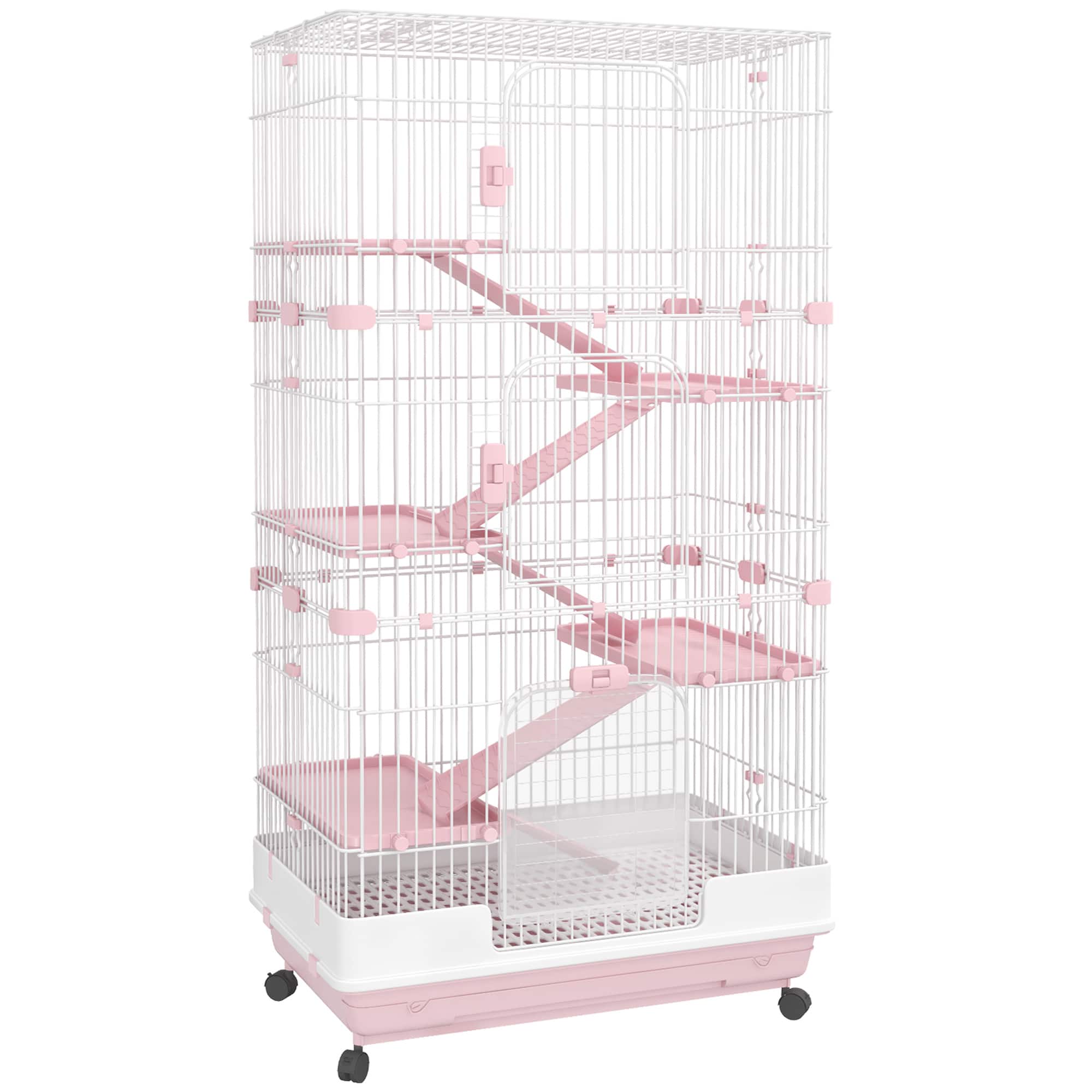Front. Pawhut - 6-Level Small Animal Cage Rabbit Hutch with Wheels, Removable Tray, Platform and Ramp for Bunny, Chinchillas.