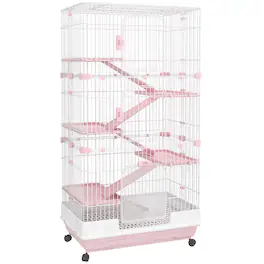 Pawhut - 6-Level Small Animal Cage Rabbit Hutch with Wheels, Removable Tray, Platform and Ramp for Bunny, Chinchillas