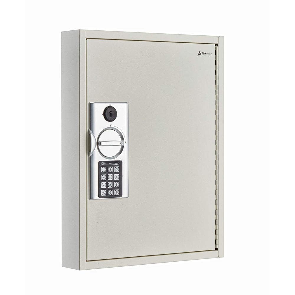 AdirOffice - Steel Digital Key Cabinet, 60-Key Capacity with Programmable Lock - White