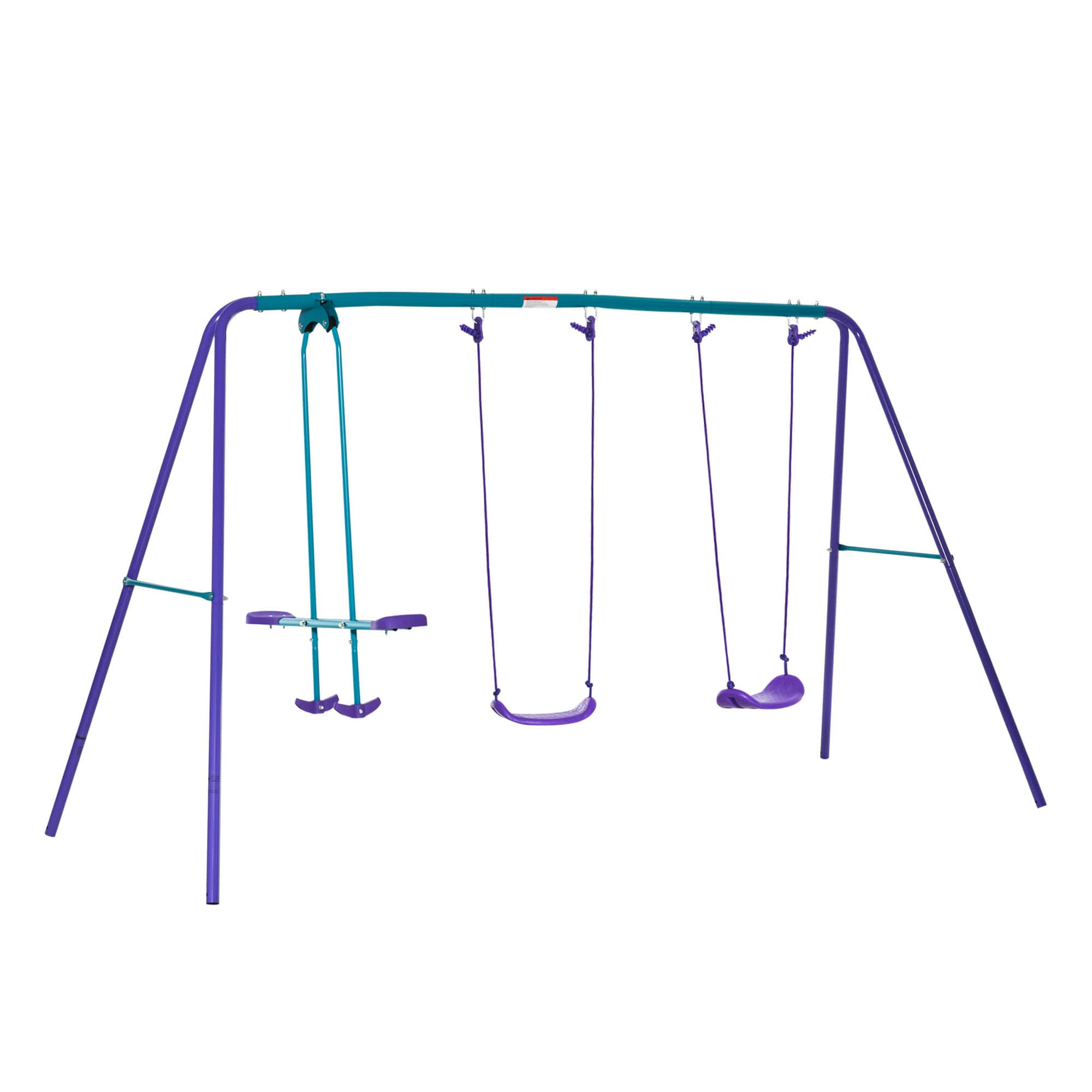 Siljoy - Metal Swing Set with Glider & 2 Swing Seats, Adjustable Height, 396lb Capacity, A‑Frame Backyard - Purple