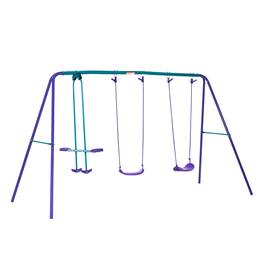 Outsunny - Metal Swing Set, Glider, Two Swing Seats, Adjustable Height, Outdoor Heavy Duty A-Frame, Playground, Backyard