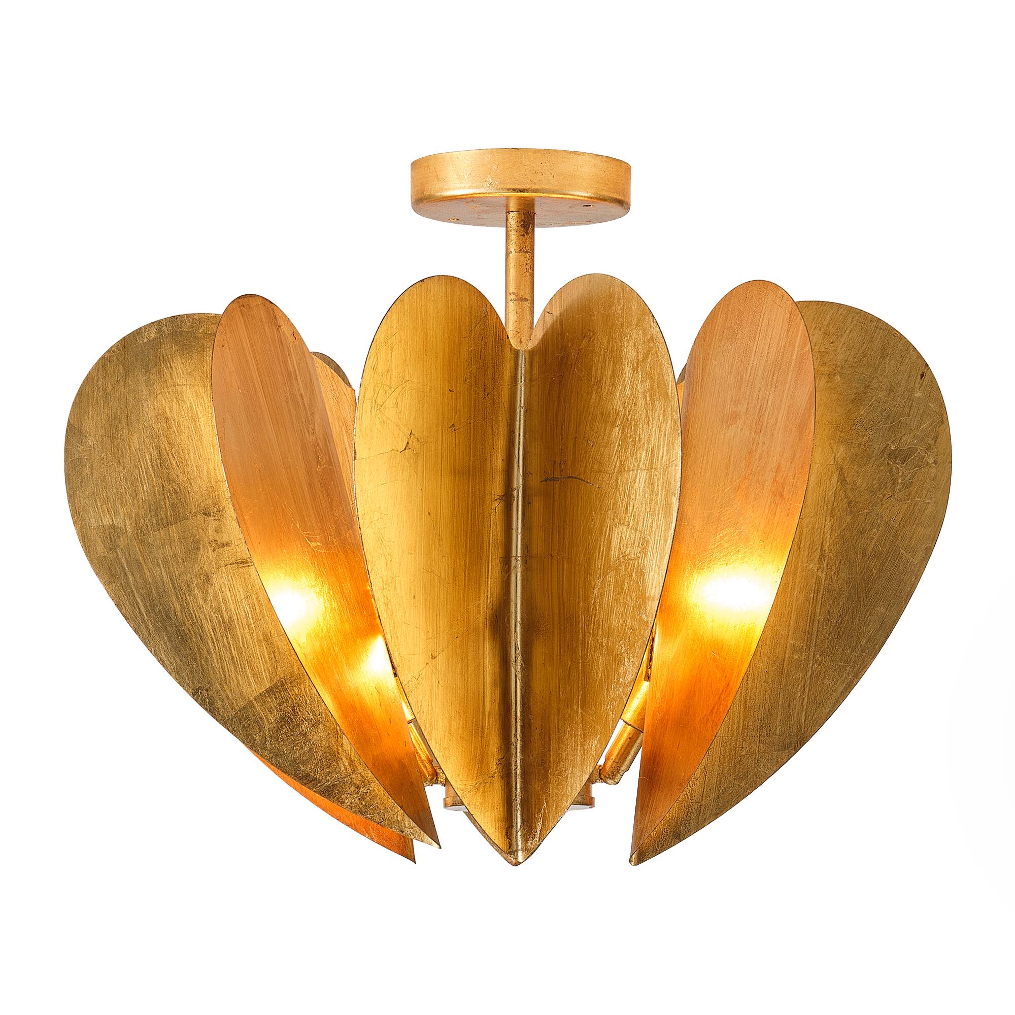 Alt View 1. Parrot Uncle - 19.3 in. 6-Light Heart Semi-Flush Mount Ceiling Light - Gold.