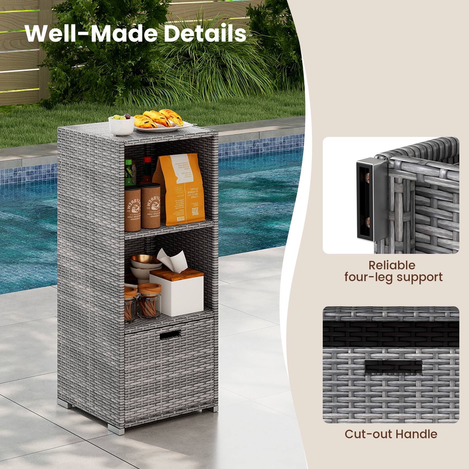 Well-Made Details

- Reliable four-leg support
- Cut-out Handle