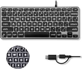 Macally - Small Wired Keyboard for Mac (Dual USB-C & USB-A) – Compact Mini USB Keyboard with Large Print Backlit Keys - Space Gray/Black