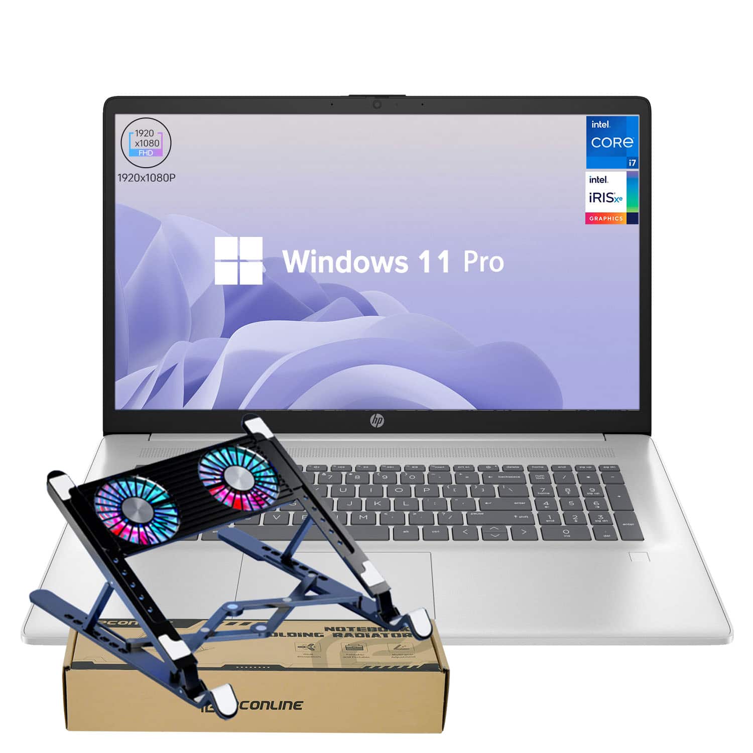 HP - 17.3" FHD Laptop - Intel Core i7-1355U with 64GB RAM - 4TB SSD - Numeric KP & Backlit KB - PCO Laptop Cooler - Silver