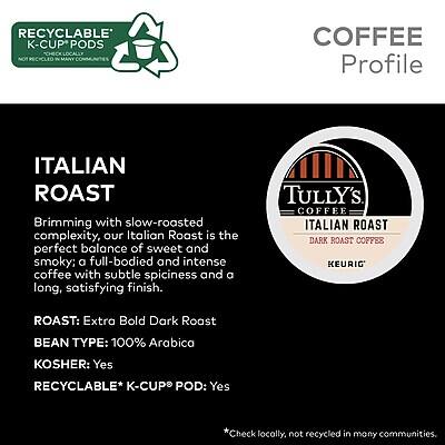 **COFFEE Profile**

**ITALIAN ROAST**

Brimming with slow-roasted complexity, our Italian Roast is the perfect balance of sweet and smoky: a full-bodied and intense coffee with subtle spiciness and a long, satisfying finish.

- **ROAST:** Extra Bold Dark Roast
- **BEAN TYPE:** 100% Arabica
- **KOSHER:** Yes
- **RECYCLABLE* K-CUP POD:** Yes

*Check locally, not recycled in many communities.

**RECYCLABLE K-CUP PODS**
*Not recycled in many communities.