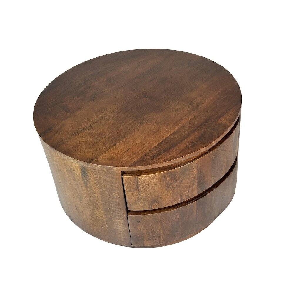 Alt View 3. Carolina Chair & Table - Christa 2-Drawer 30" Round Coffee Table - Chestnut - Red.