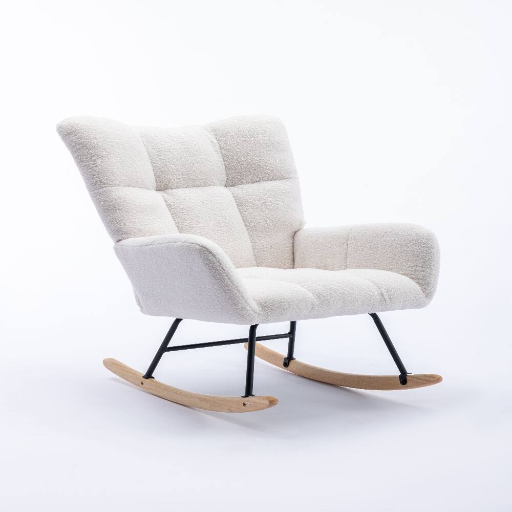 Alt View 9. Loheer - Loheer Teddy Fabric Wingback Glider Rocker, Nursery Nursing Chair, White Accent Chair - White.