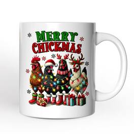 OrnamentallyYou - Merry Chickmas Mug, Farmhouse Christmas Chickens Gift - White