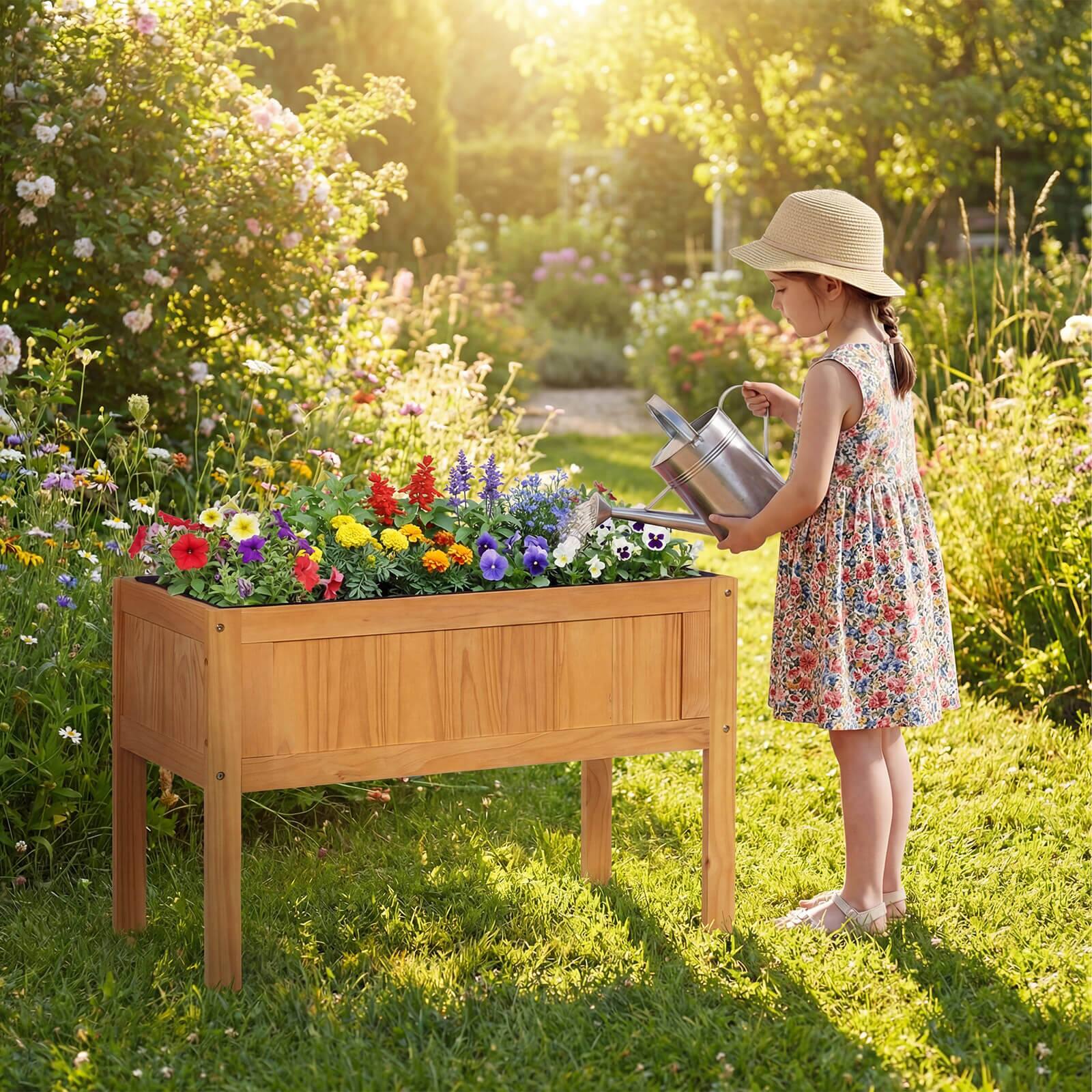 Alt View 3. Costway - Costway 1 PCS Wooden Raised Garden Bed Elevated Planter Box with Bed Liner & Drainage Holes - Orange.