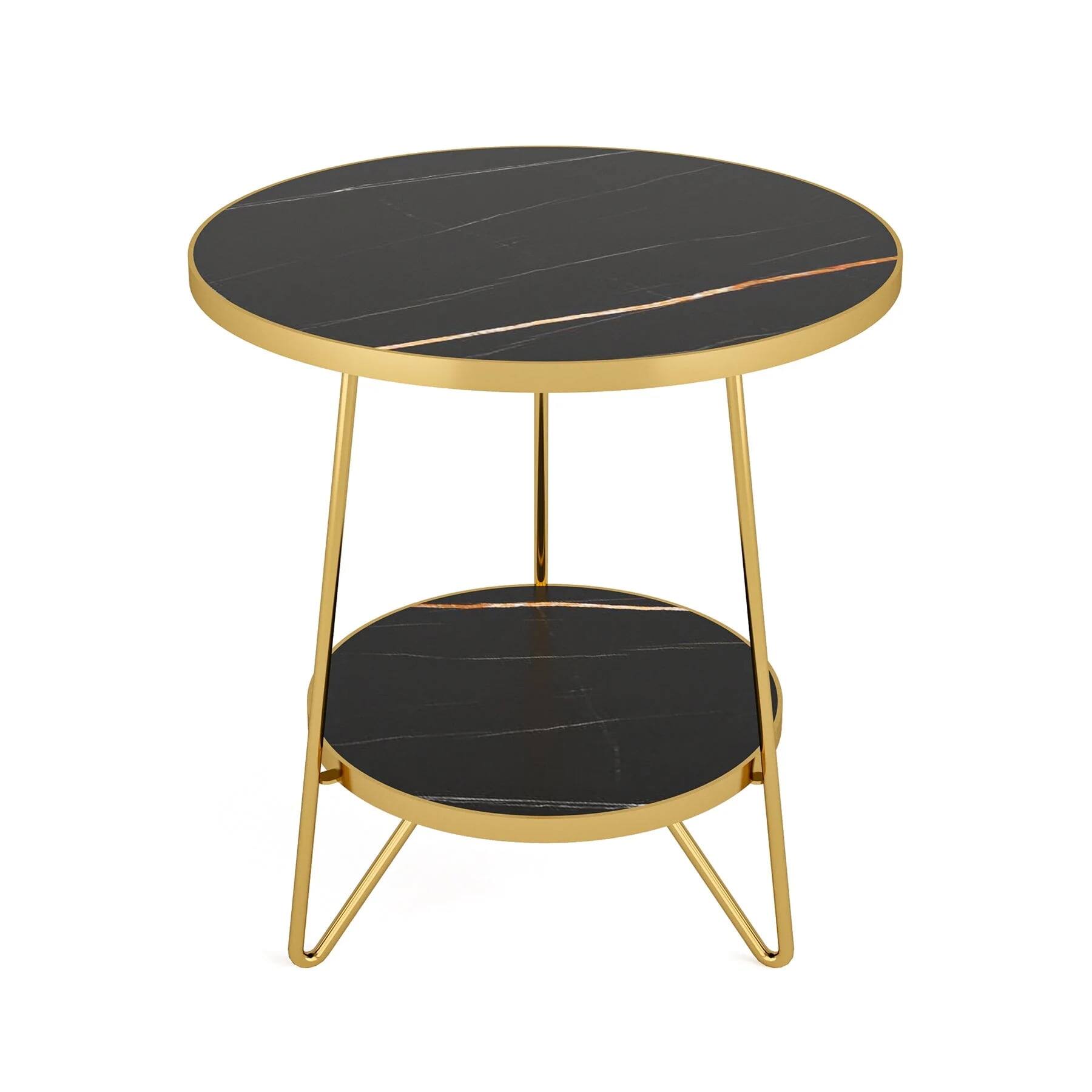 Alt View 2. Kadyn - Kadyn End Table, Side Table Slim Chair Side Table, No Assembly Required, Bedside Table for Living Room Bedroom - Black Faux Marble & Gold.