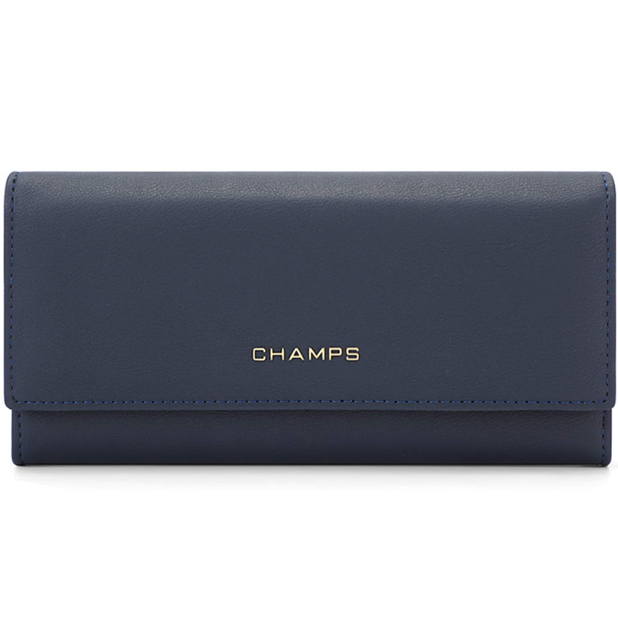 Front. Champs - Iconic Collection Expandable Trifold Wallet - Navy.