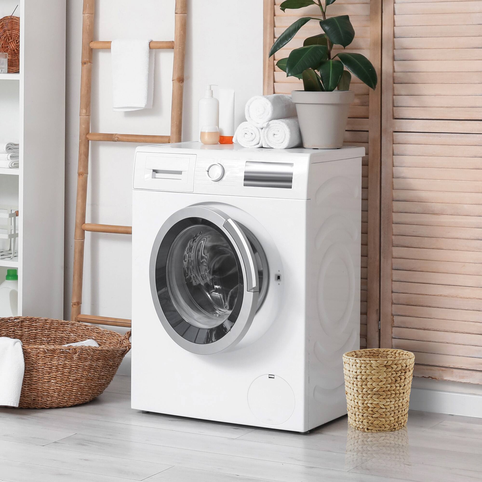 Alt View 3. Casafield - (Set of 2) Water Hyacinth Waste Baskets Natural Woven Trash Can Bins - Natural - Hyacinth.