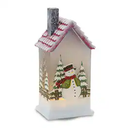 BreeBe - LED Lighted House with Snowman (Set of 2) - Red, White