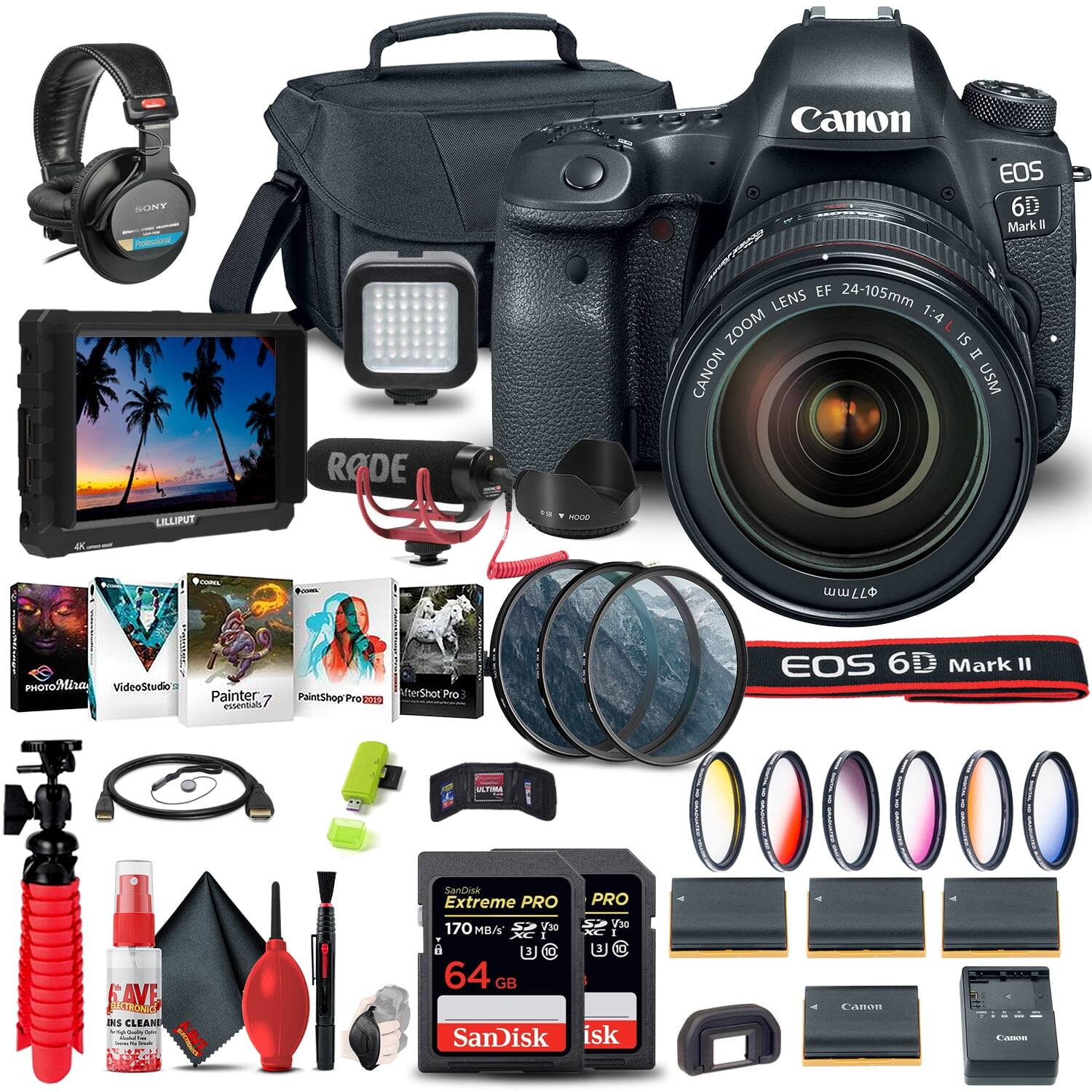 SONY Pedecora Canon EOS 6D Mark II EF 24-105mm LENS ZOOM 1:4 IS CANON USM RODE LILLIPUT - Koe Poeda PTMi VideoStudio Painter 7 4H AVE S CLEAN - dde PaintShop Pro ROOND ww LL EOS 6 Mark " merShot Pro J MLTIBM 000000 SanDisk Extreme PRO PRO 30 Ve 170 MB/s 1 64 GB Cano SanDisk isk LANIN