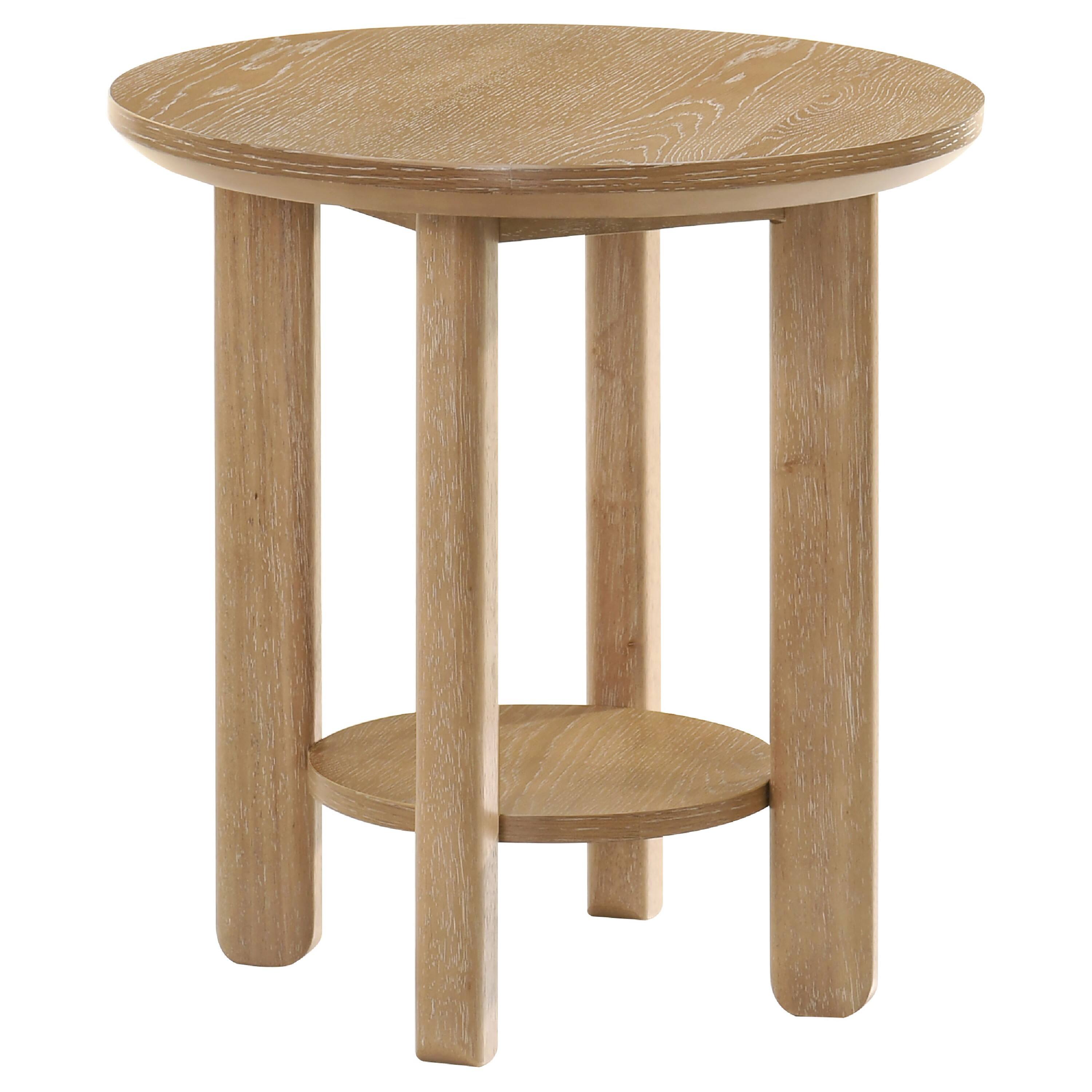 Front. Manhattan Lane - Clera Round Side End Table with Open Shelf, Wood 22Inch - Light Oak Brown.