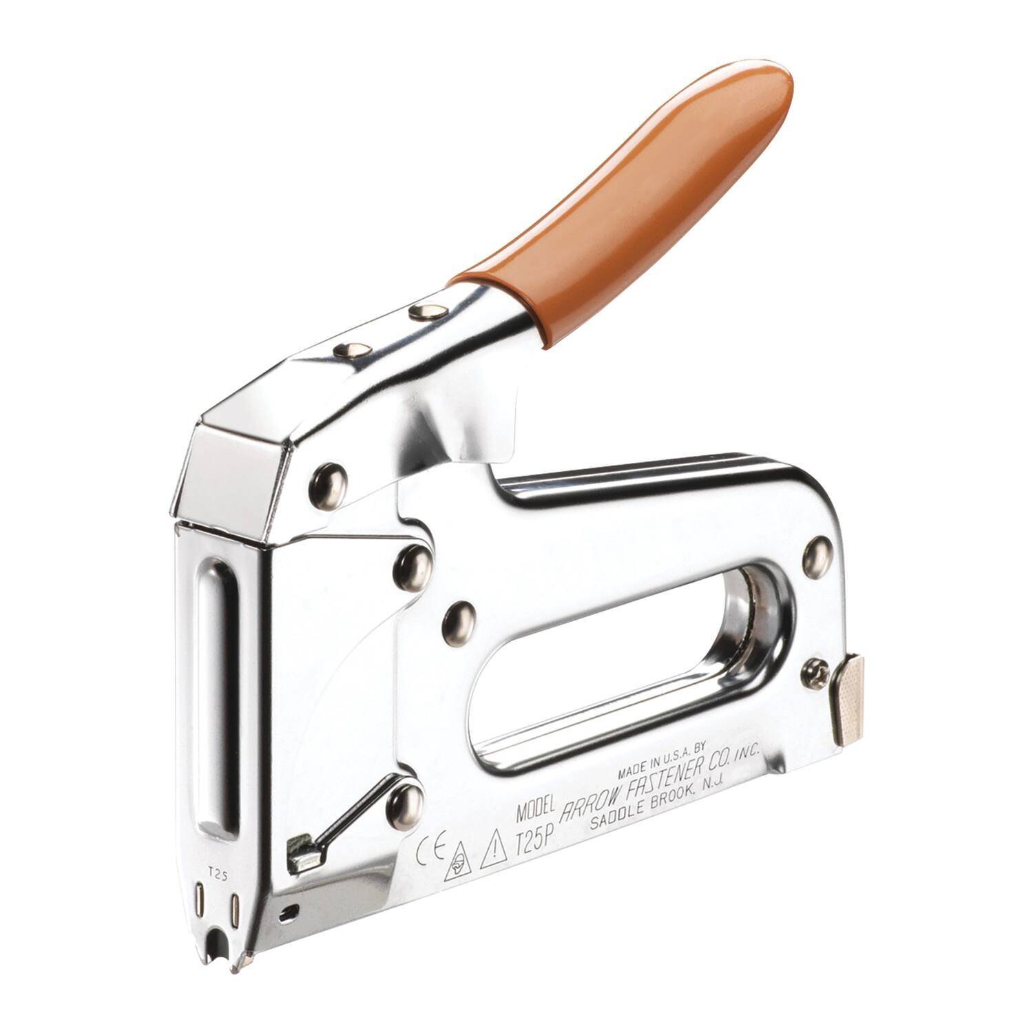 125 CE V 1 INC IN U.S.A. CO MADE FIRSTENER Nd MODEL ARROW BROOK SADDLE T25P

Corrected:

125 CE V 1 INC IN U.S.A. MADE BY ARROW FASTENER CO., INC. MODEL T25P SADDLE BROOK, N.J.