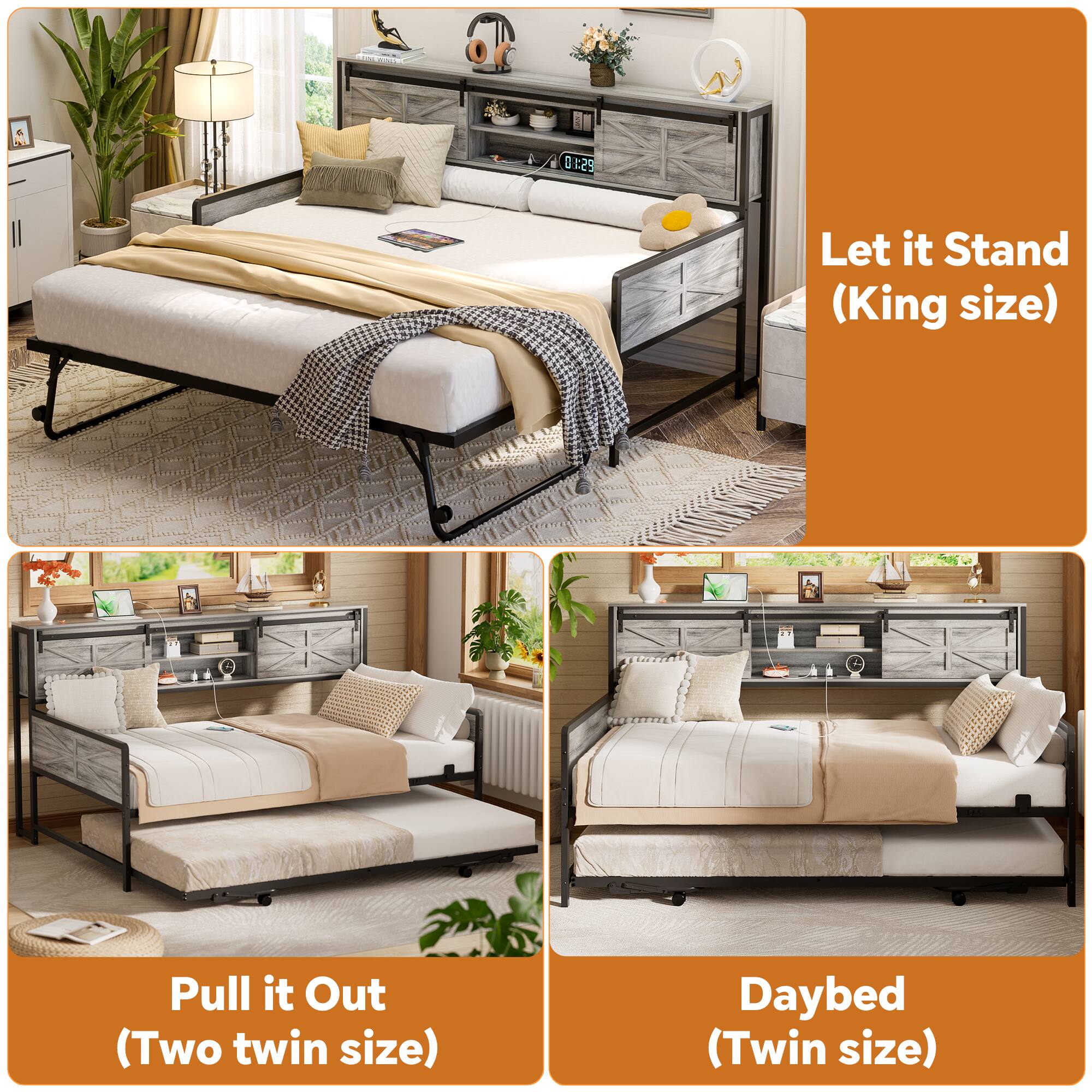 Let it Stand (King size)  
Pull it Out (Two twin size)  
Daybed (Twin size)