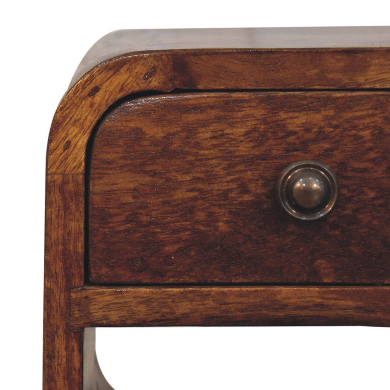 Alt View 1. Artisan Furniture - Artisan Furniture Solid Wood Extra Mini Chestnut Curve Lower Bedside, 1 Drawer, 1 Open Slot, Dark Brown - Dark Brown.