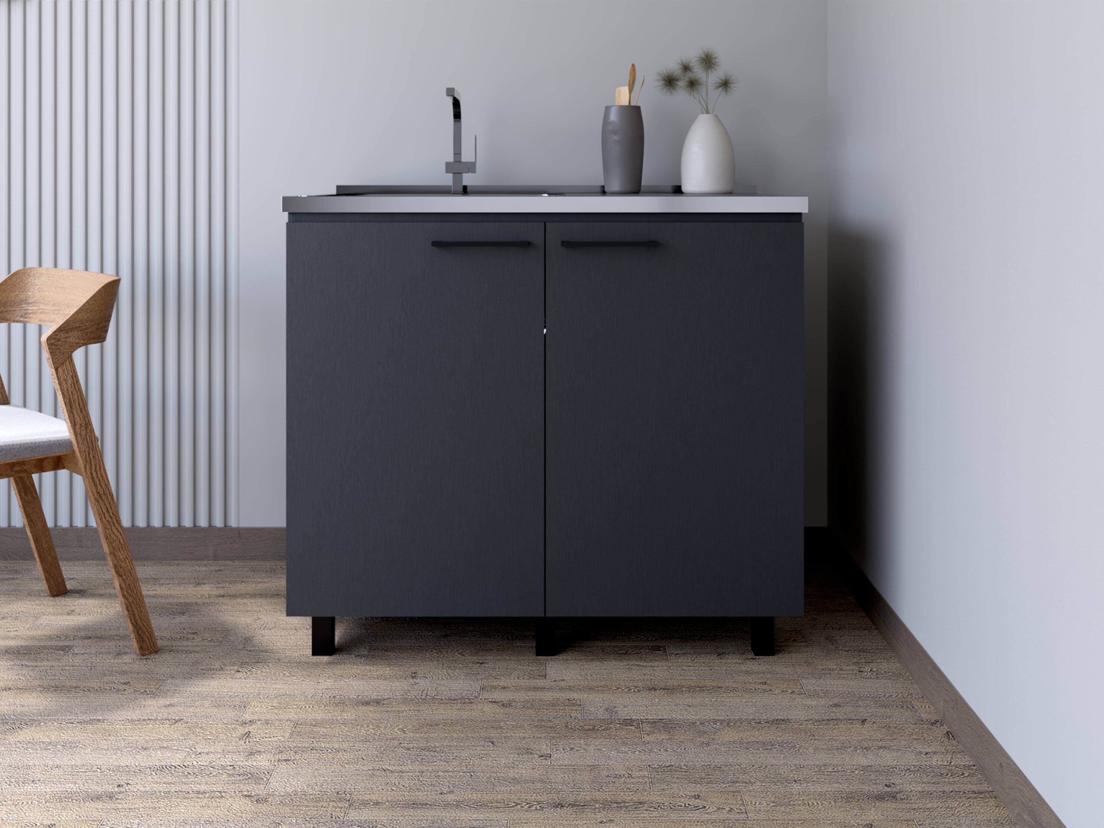Front. Treevol Furniture - Utility Sink Cabinet,Sink Cabinet, Burwood, Black - Black.