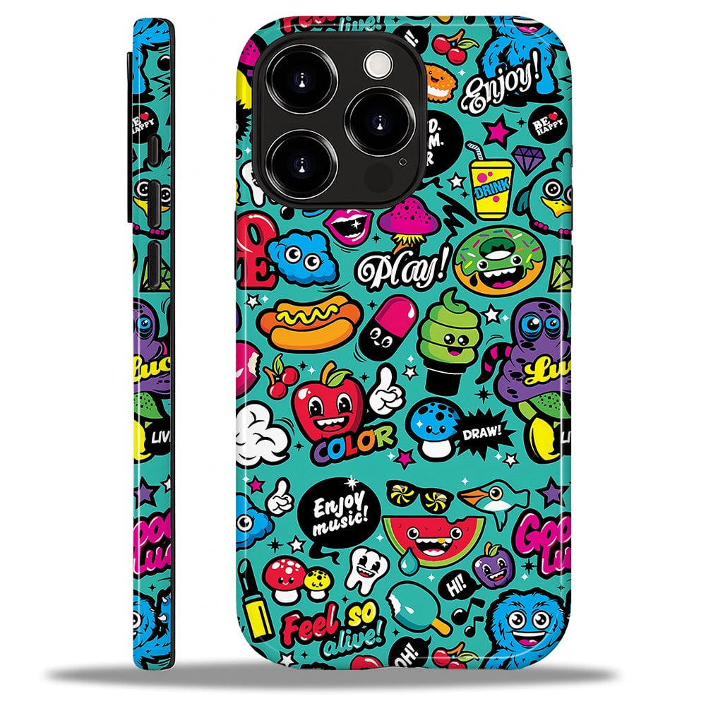 BUBM - Smartphone Case for iPhone - 2-Layer Durable Smartphone Protection Case - Sticker Playground - Sticker Playground for iPhone 16 Pro Max