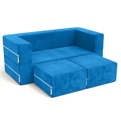 Front. Jaxx - Jaxx Zipline Kids Modular Loveseat & Ottomans/Fold Out Lounger, Blueberry - Blueberry.