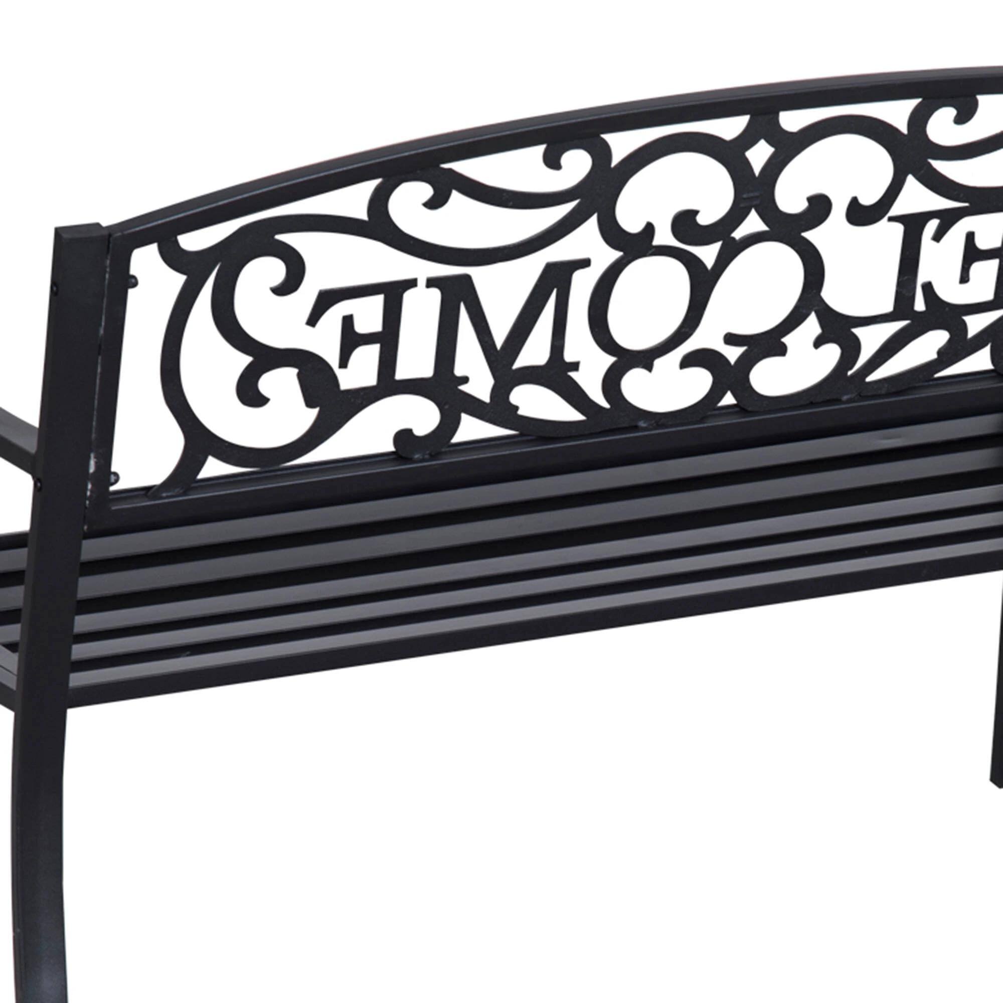 Back. Resenkos - Resenkos 50" Outdoor Bench, Cast Iron Decorative Bench, 2-Person Loveseat, Patio Bench for Backyard, Porch, Black - Black.