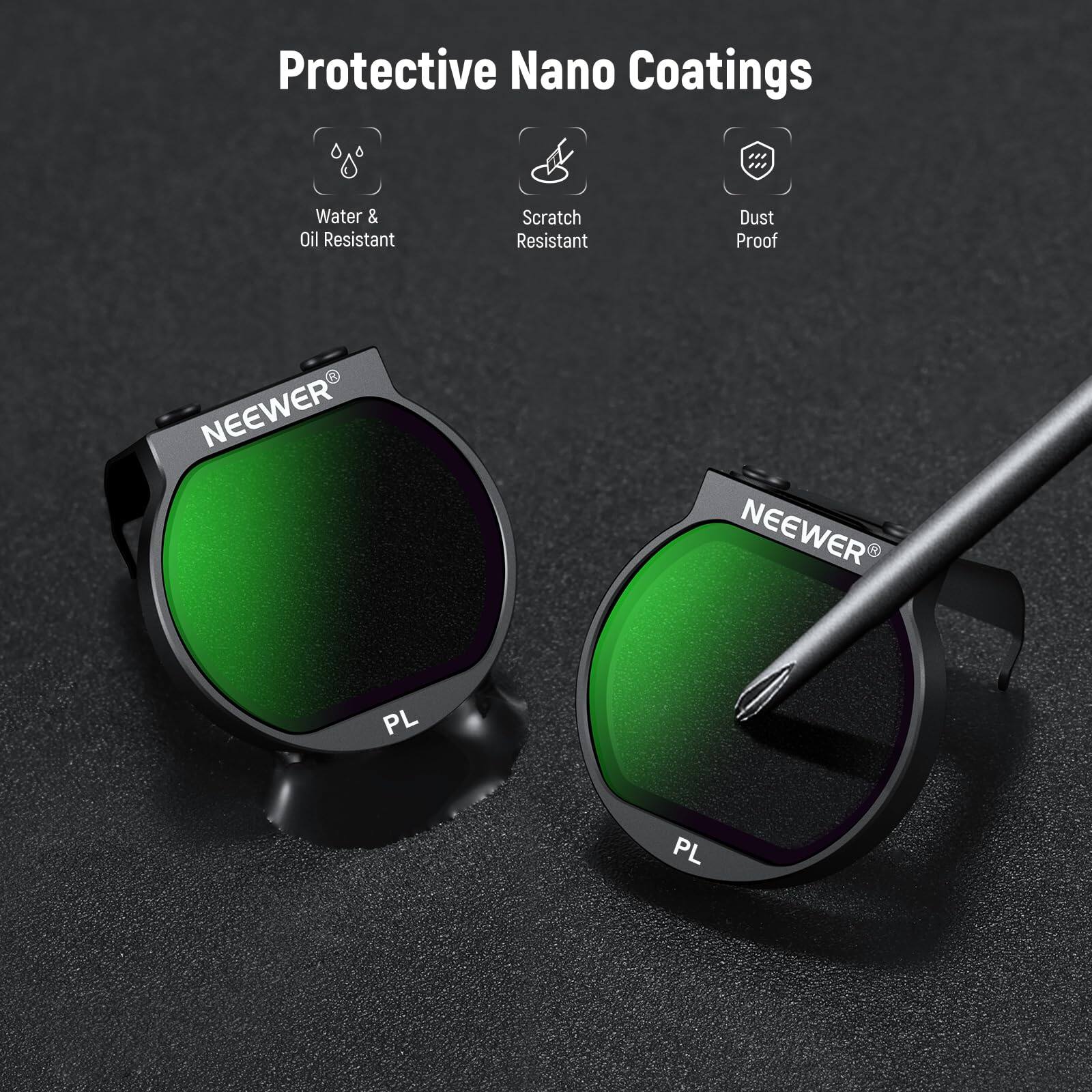 Protective Nano Coatings  
Water & Oil Resistant  
Scratch Resistant  
Dust Proof  
NEEWER  
PL