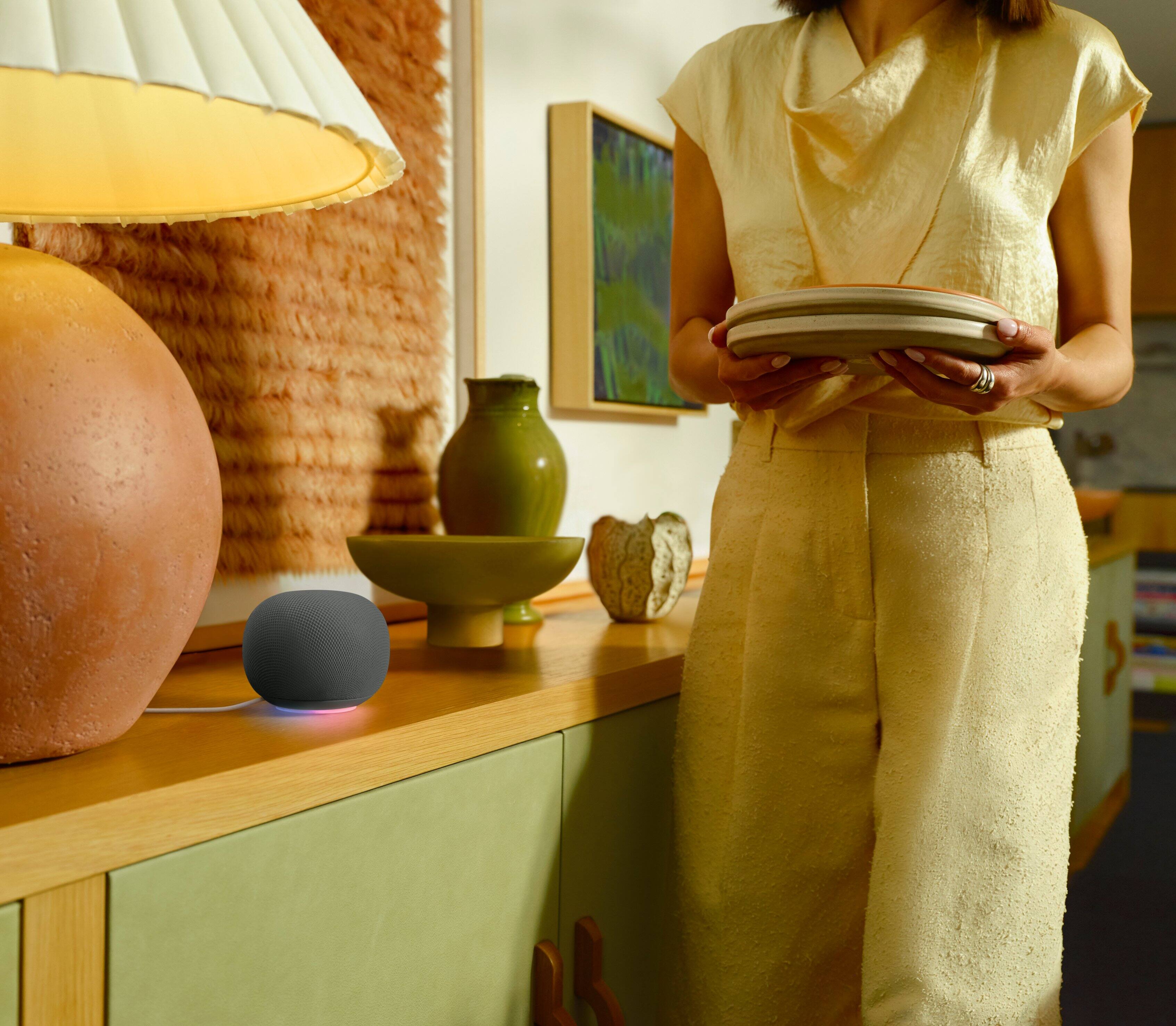 Alt View 7. Google - Home Speaker (Coming Spring 2026) - Smart Speaker with Gemini For Home Voice Assistant and 360-Degree Sound - Hazel.