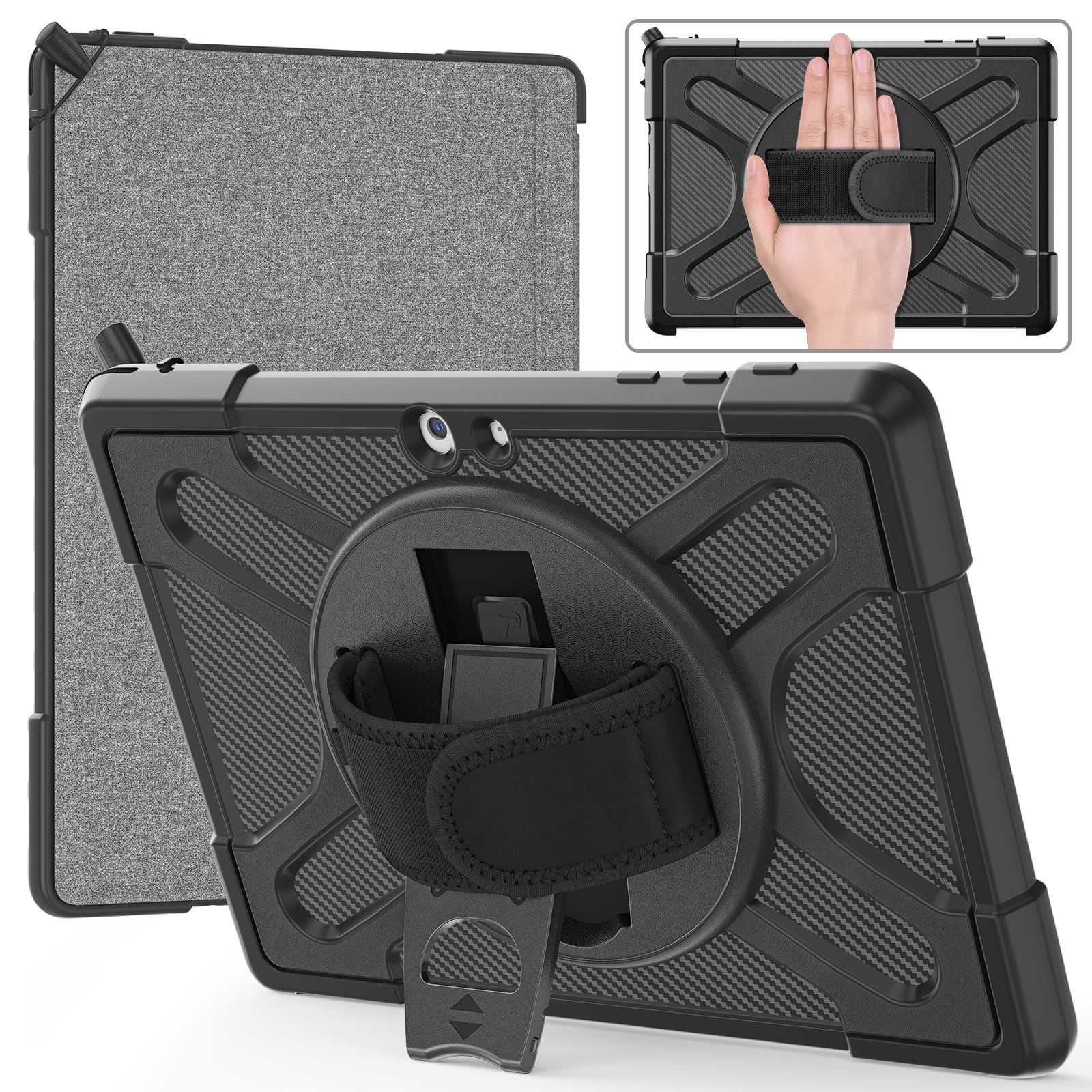 Dteck - Case for Surface Go 4 (2023)/Go 3 (2021)/Go 2 (2020)/Go (2018),Heavy Duty Shockproof Rugged Case with Hand Strap Stand - Black