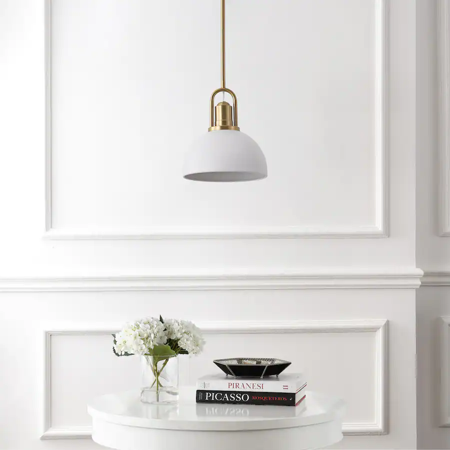 Jonathan Y Zane 9.5" 1 Light Metal Round Pendant Light, Brass Gold with ...