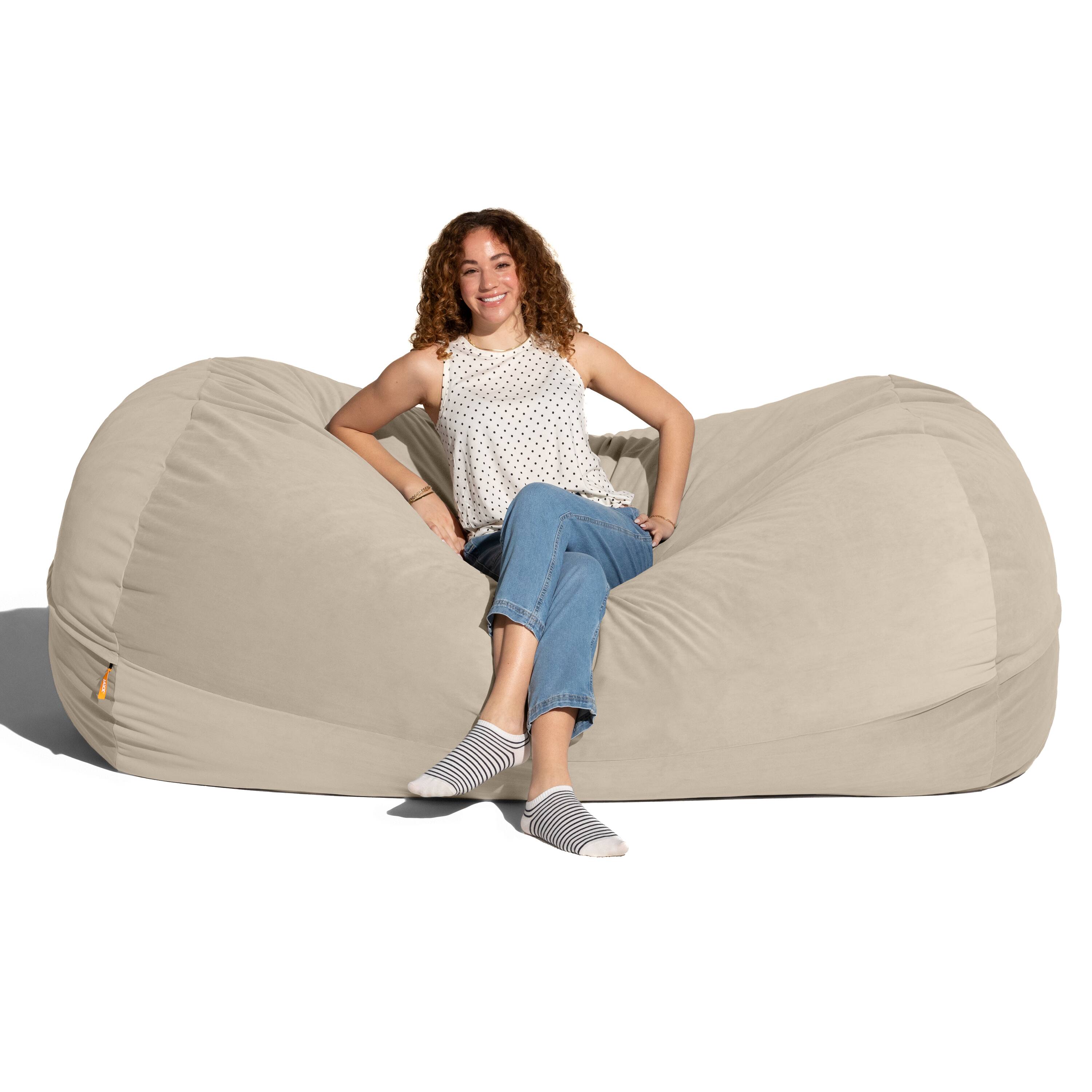 Angle. Jaxx - Jaxx Grand Lounger 7 Foot Bean Bag Sofa -Lush Velvet Ivory - Lush Velvet Ivory.